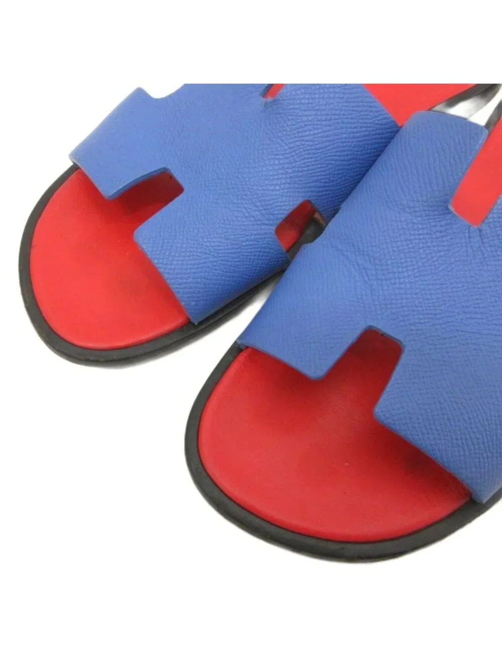 Hermes Izmir Logo Sandals Bicolor Leather 42 Blue